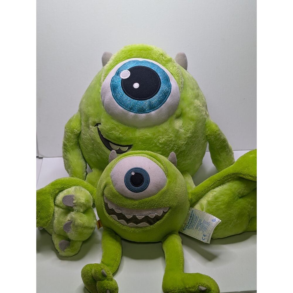 Disney Pixar Mike Wazowski Plush Lot Large Disney Store & Small Build A Bear
